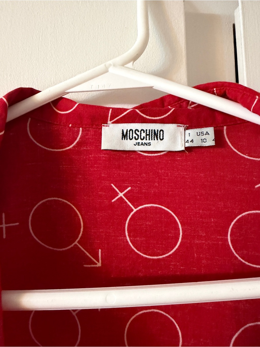 Moschino Red Button-Down Shirt with White Symbol Print